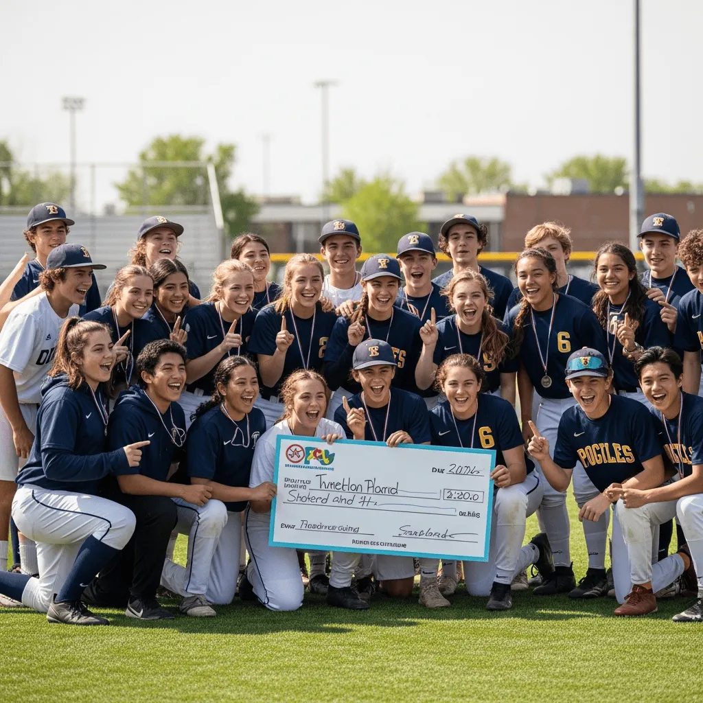 A youth sports team celebrating together